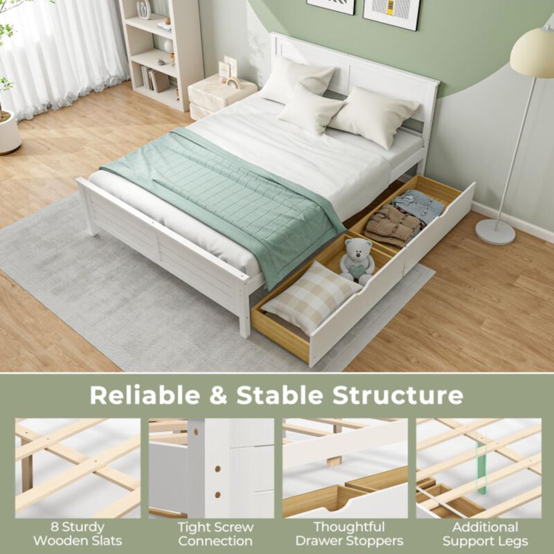 Hivvago Full Size Bed Frame with Storage Drawers and Solid Wood Headboard