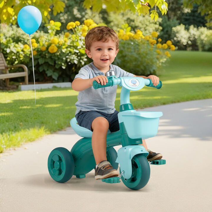 Toddler 3-Wheel Tricycle with Front Basket, Bell and Steering Control