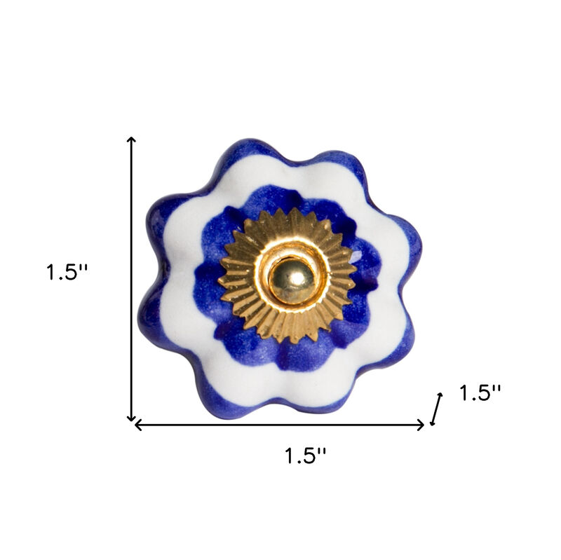 HomeRoots Set of Eight Blue And White Ceramic And Metal Drawer Pull Knobs image number 4