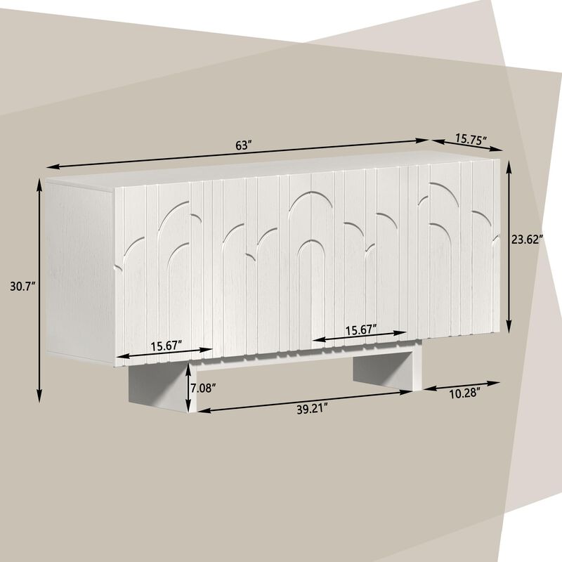 Clihome 63"Sideboard Buffet Cabinet with Adjustable Shelf