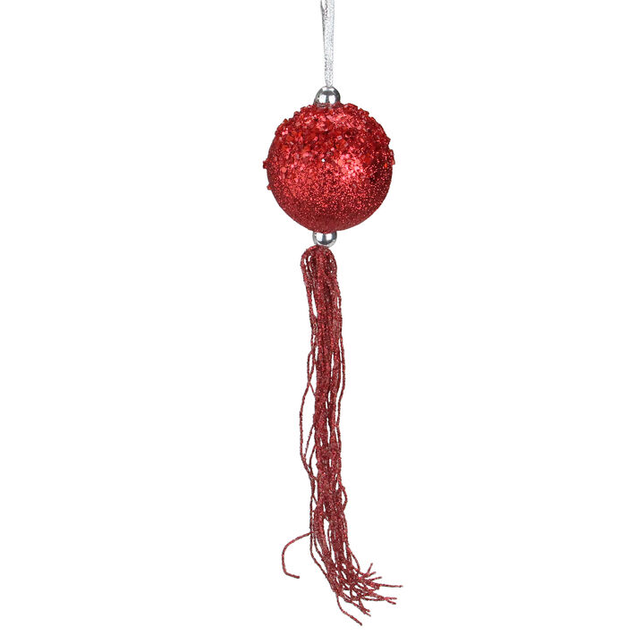 Red Glittered Christmas Ball Ornament with Tassels and Beads 12" (304.8mm)