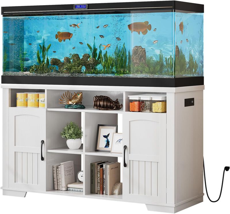 55-75 Gallon Fish Tank Stand with Power Outlet, Aquarium Stand with Cabinets, Shelves for Fish Tank Accessories, Farmhouse Fish Stand Up to 1000LBS image number 8