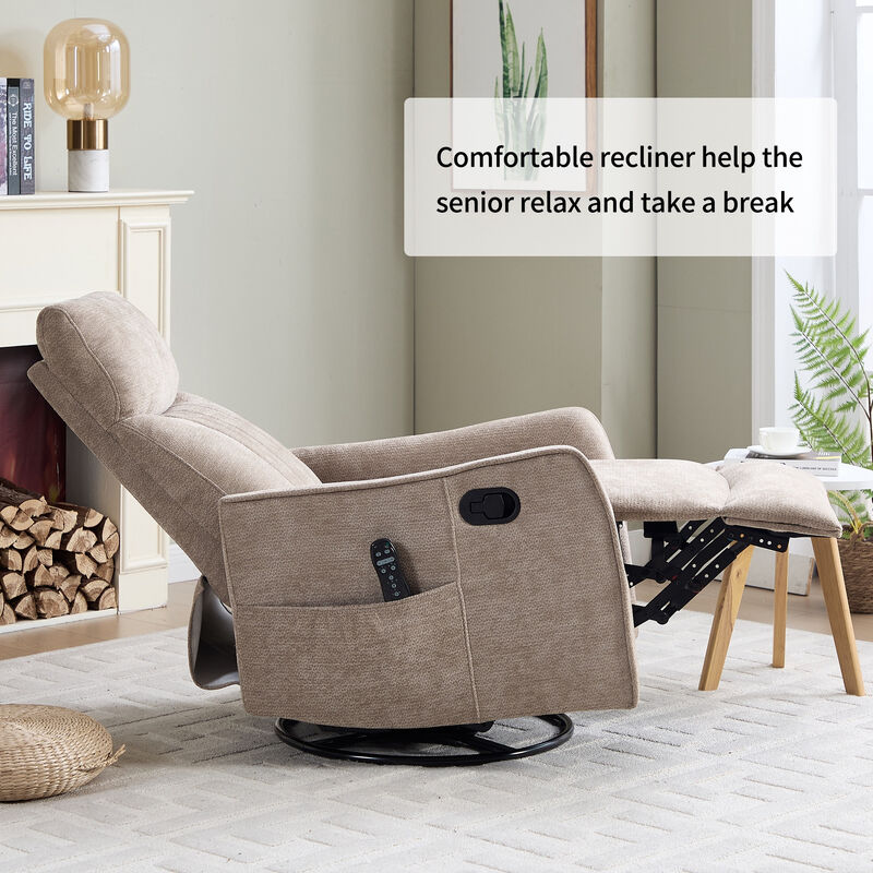 360&deg; Swivel Rocker Manual Recliner Chair with Heat and Massage, Upholstered Chenille Reclining Chair for Living Room image number 6