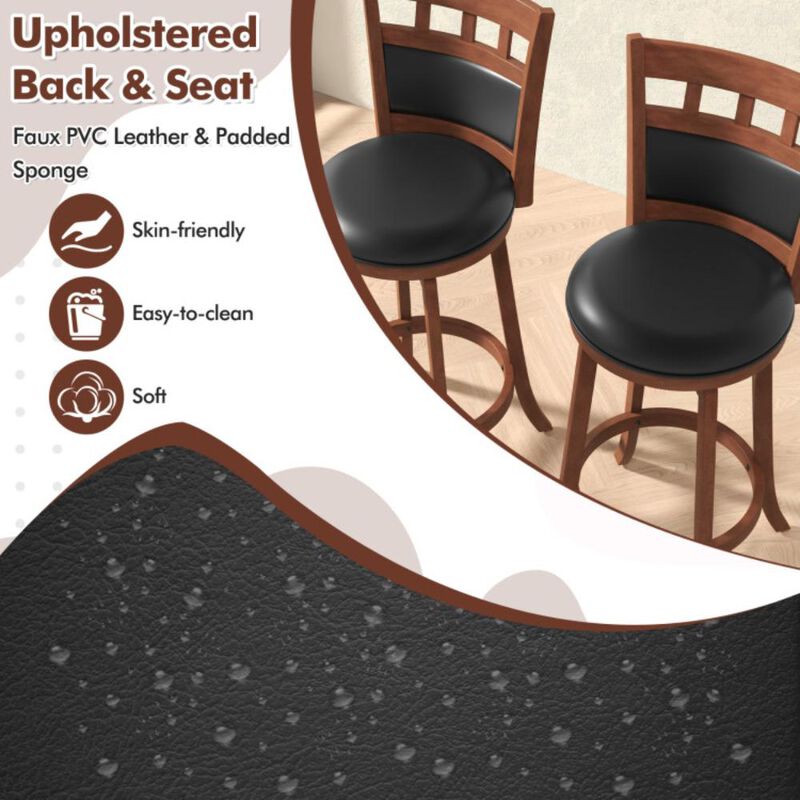 Hivvago Wood Swivel Bar Stools Set of 2 with Faux Leather Upholstered Seat and Back