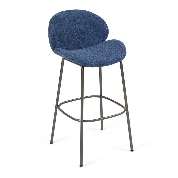 Glamour Home Set of 2 Benedetta Blue Linen Upholstered Fabric Bar Stool with Black Iron Legs