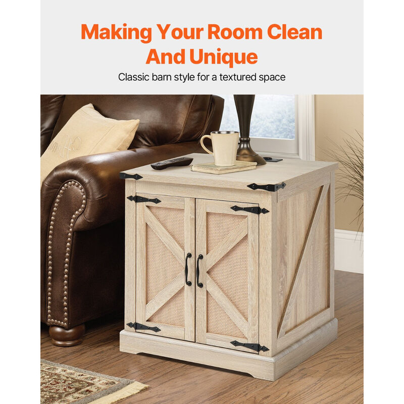 2-Tier Rectangular Rattan Coffee Table with Storage Shelf for Living Room or Bedroom