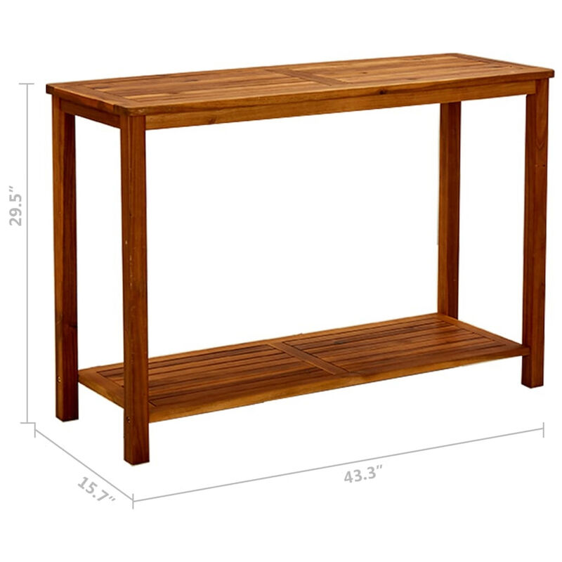 Outdoor Console Table, Bottom Shelf, 43 Inch Brown Solid Acacia Wood image number 4