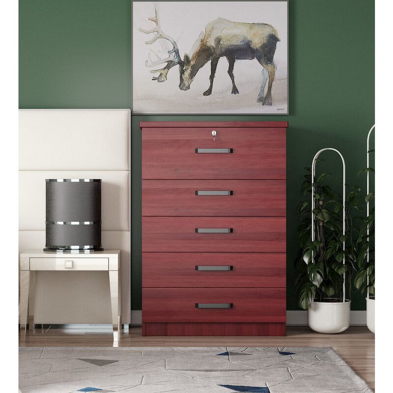 Jumbo 5 Drawers Chest in Mahogany Color