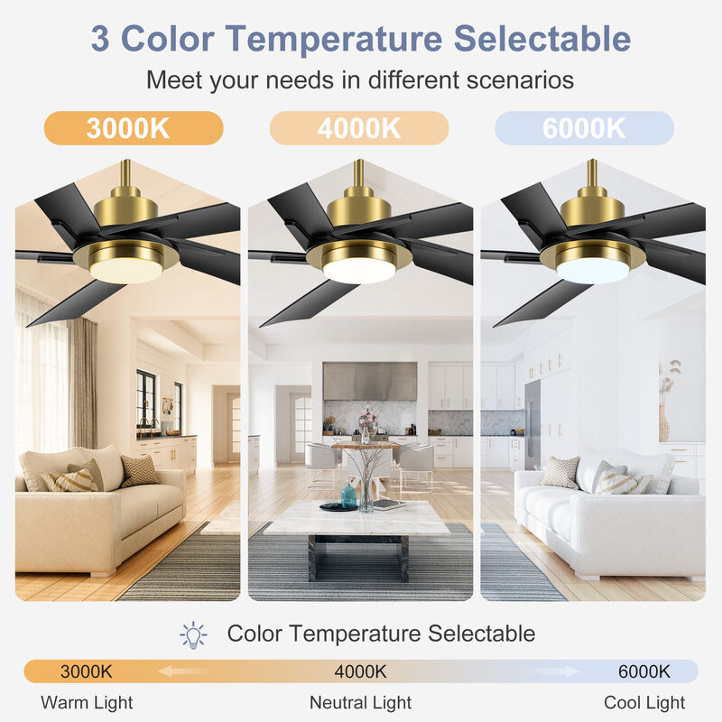 Breezary 60In LED Ceiling Fan with Light, DC Motor, 5 Blades, 6 Speed, Reversible Quiet Modern Ceiling Fan image number 2