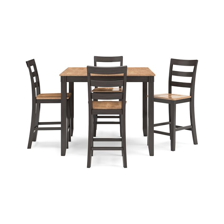 Gasy Counter Height Dining Table Set with 4 Ladderback Chairs, Brown - Benzara