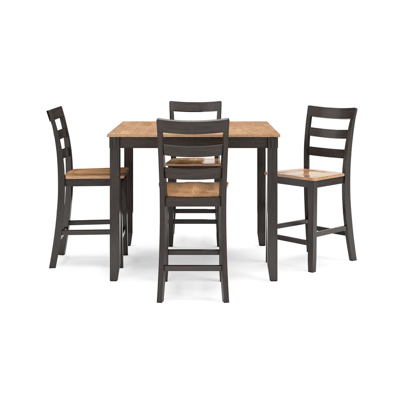 Gasy Counter Height Dining Table Set with 4 Ladderback Chairs, Brown - Benzara