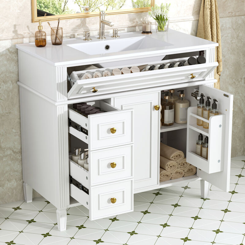 Merax Freestanding Bathroom Storage Vanity with Gold-Tone Handles, 2 Drawers & Cabinet image number 2