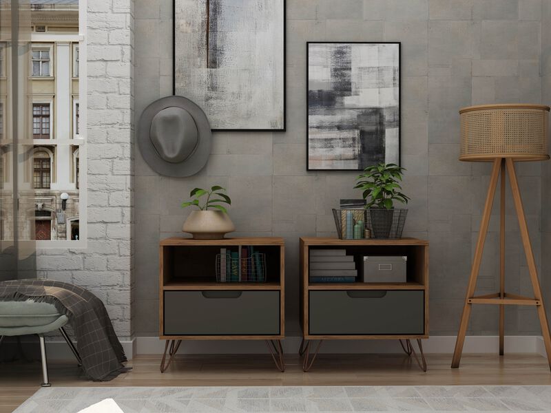Rockefeller Gray and Brown 1-Drawer Nightstands (Set of 2) image number 0