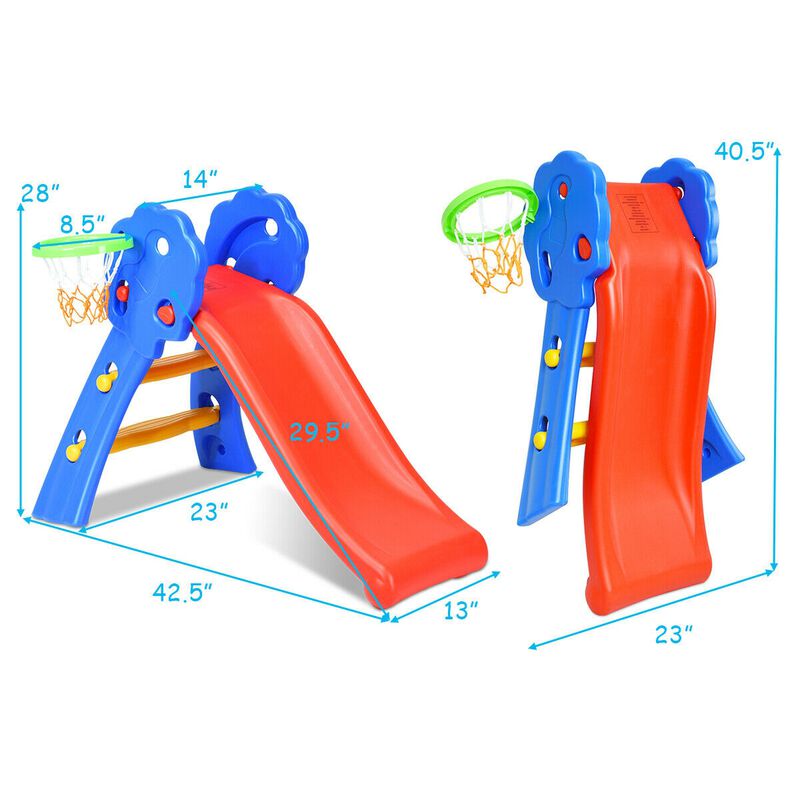 Foldable 2-Step Kids Slide with Hoop for Indoor Fun &ndash; Red, Blue, Yellow image number 3