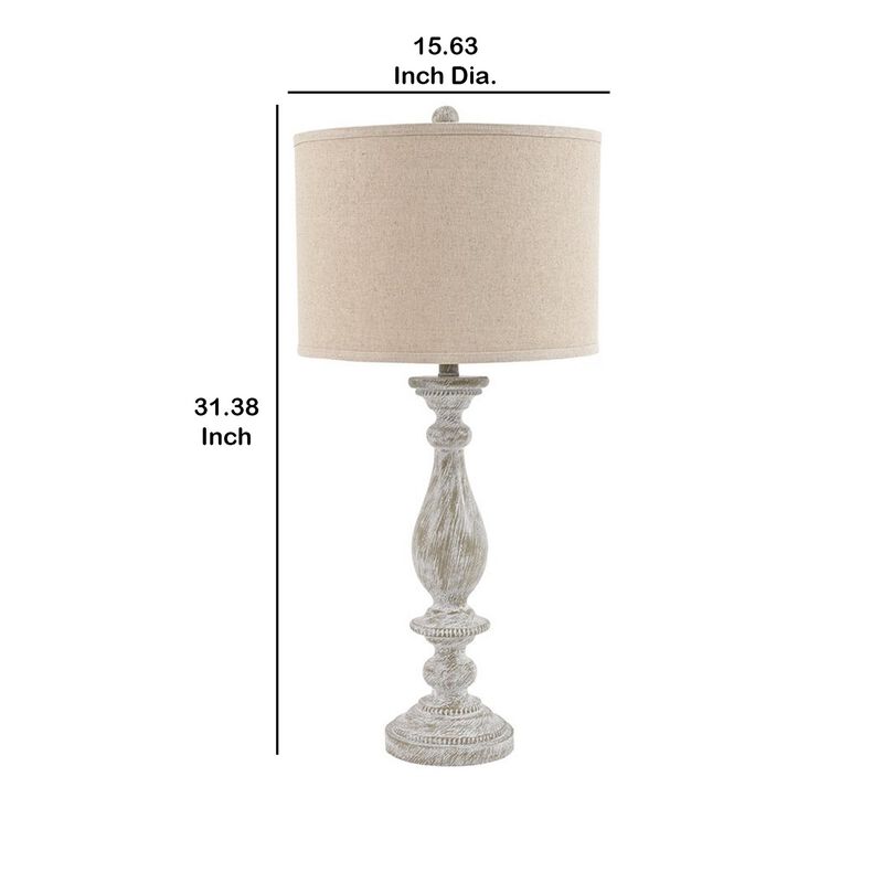 Drum Shade Table Lamp with Pedestal Base, Set of 2, Beige and Off White - Benzara image number 4