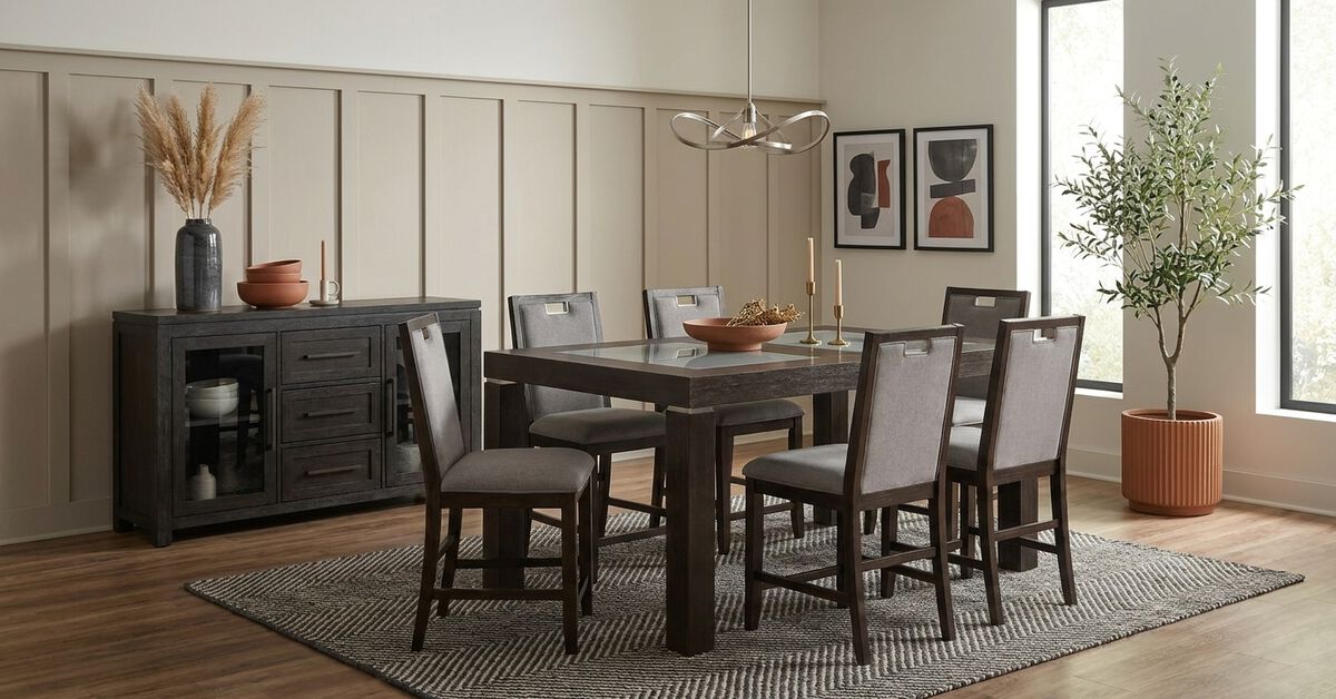 Elodie Table, 6 Side Chairs, & Server