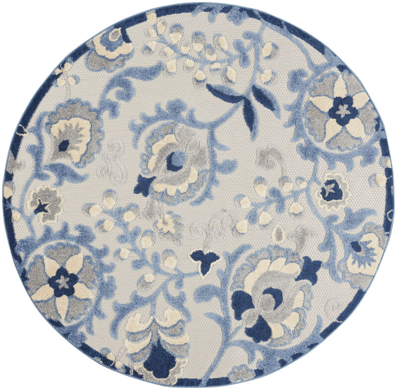 HomeRoots 5' Blue And Gray Round Floral Indoor Outdoor Area Rug image number 2