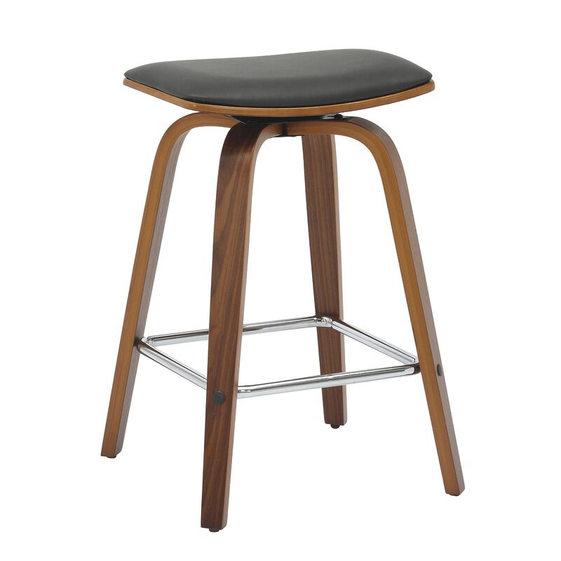 LeisureMod Square Counter Stool Upholstered in Leather with Poplar Wood Frame and Chrome Iron Footrest 360-Degree Swivel for Modern Home, Kitchen, Bars Pelya Collection