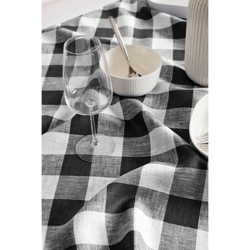 Solino Home Buffalo Check 100% Linen Table Throw &ndash; Handcrafted, Machine Washable, Perfect for Holiday and Everyday Dining
