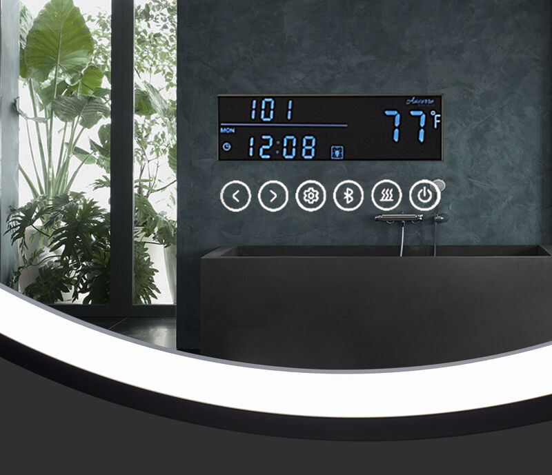 CIRQUE 30 in. Round LED Black Framed Mirror with Bluetooth, Defogger, and Digital Display