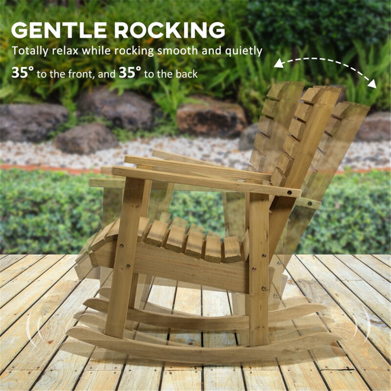 Wooden Rocking Chair for Porch and Garden Relaxation with Slatted Backrest