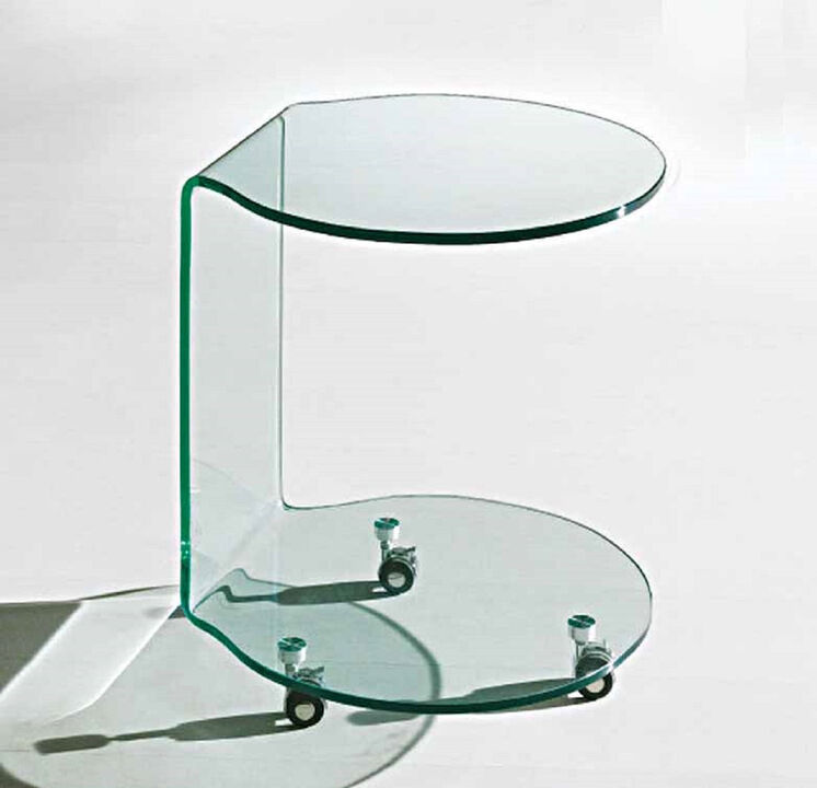 Bent clear glass end table, 20"x20"x23.5"