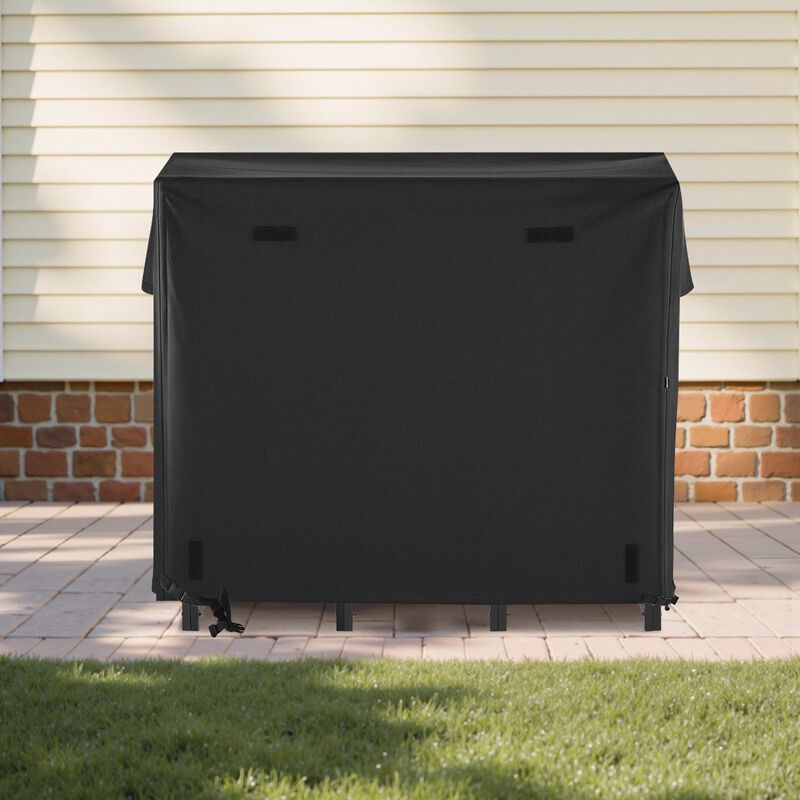 Steel Firewood Rack with Waterproof Cover, Outdoor Wood Storage for Fireplace-Black image number 1