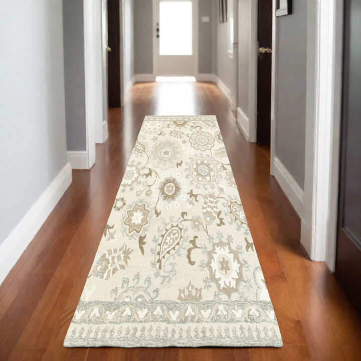 HomeRoots Wool Floral Hand Tufted Runner Rug