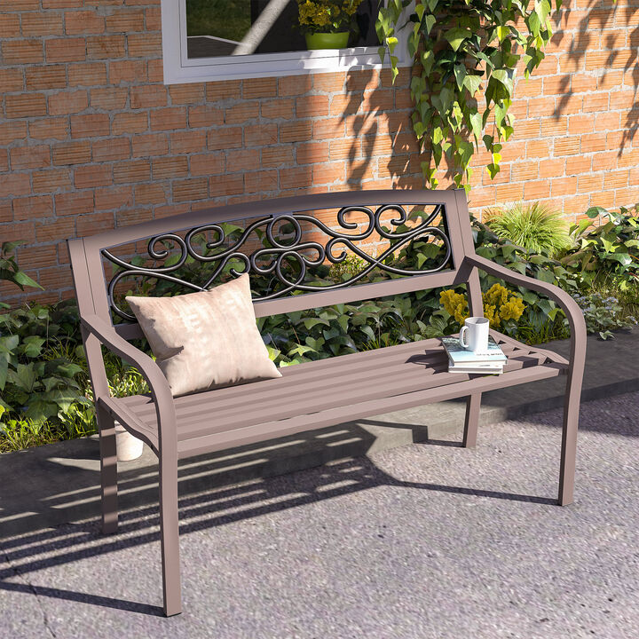 Hivvago 50 Inch Outdoor Bench Metal Slatted Garden Seating