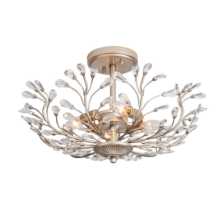 Fleur 4-light Crystal Beaded 9-Branch Semi-Flush Mount - 18 inches in diameter x 12 inches H