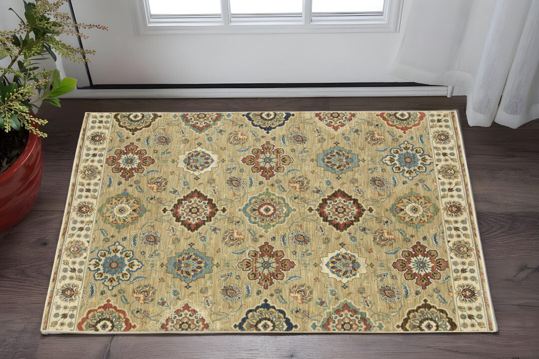 HomeRoots Floral Area Rug With Fringe