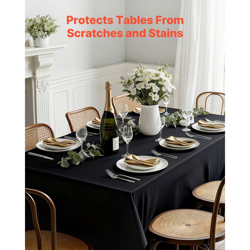6 Pack Rectangle Tablecloths, Reusable Wrinkle-Resistant Polyester Table Covers for Weddings & Parties-Black image number 7