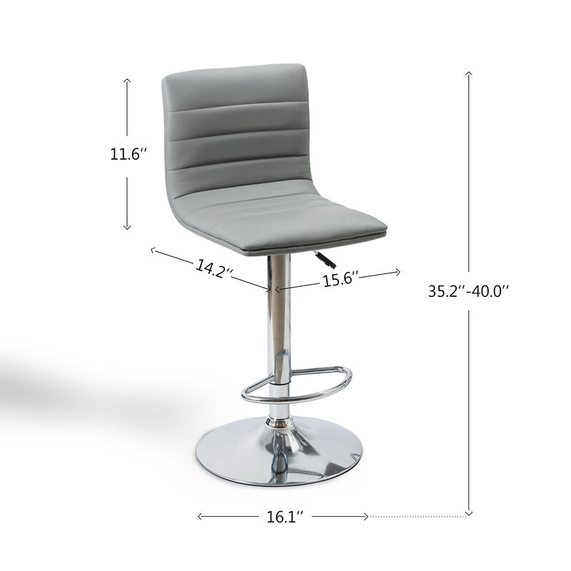 Grey High Grey Chrome Metal Frame Adjustable Cushioned Bar Stool with Leather Seat (Set of 2)