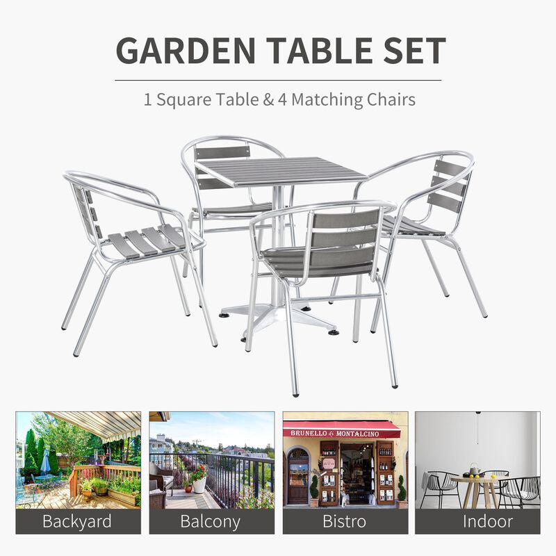 5PCs Garden Bistro Set Patio Dining Table Set Square Table and 2 Armchairs for Outdoor Indoor Balcony Aluminium Frame