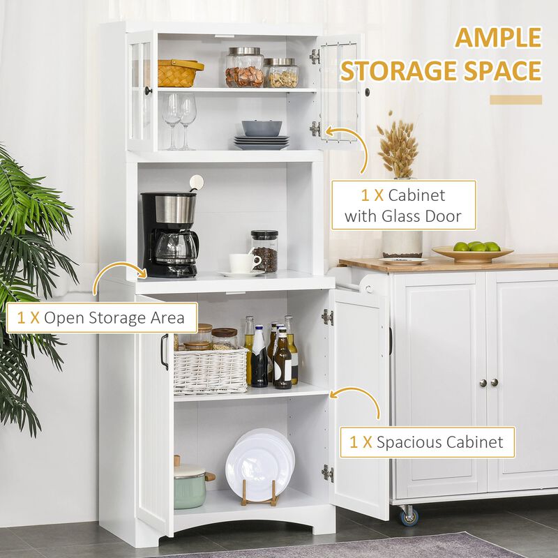 Accent Kitchen Buffet and Hutch Wooden Storage Cabinet with Glass Framed Door, and Microwave Space, White