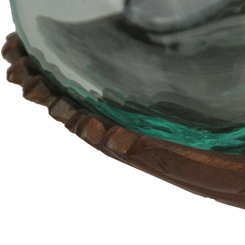 Blown Molten Glass and Carved Wood Hands Decorative Bowl image number 3