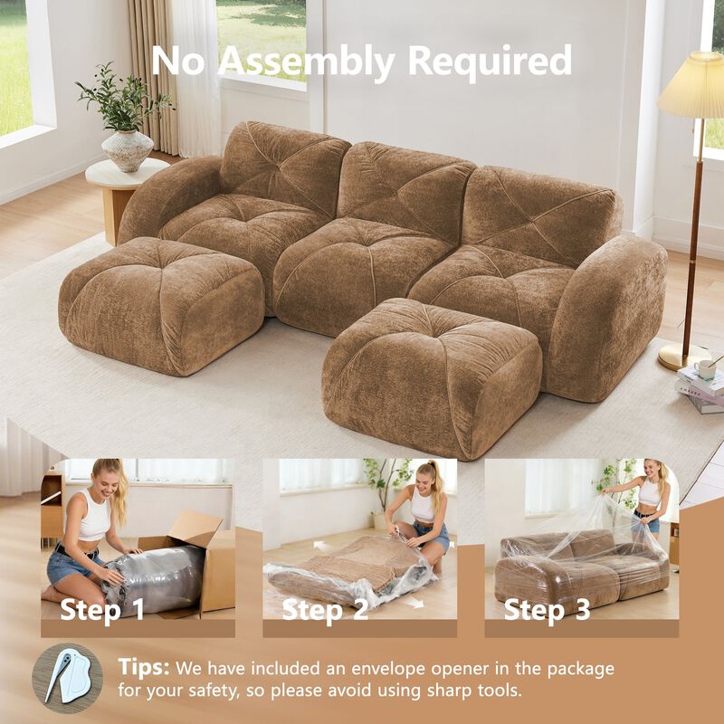 Clihome U-Shaped Boneless Sofa,Tufted Design,32D High Density Sponge,Bottom Anti-Slip Design,Free Combination,Movable Ottoman For Study & Home Theater image number 8