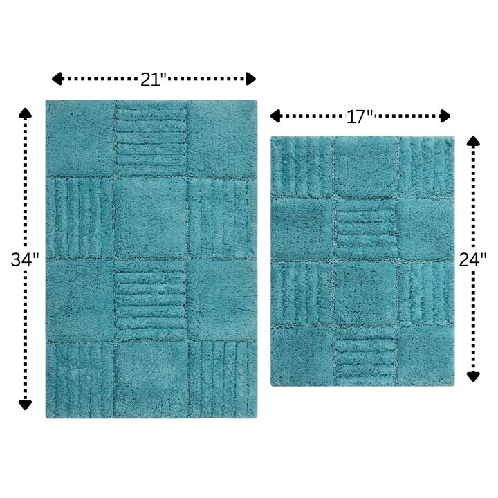 Knightsbridge Chakker Board 220 GSF Non Skid Back Bath Rug Set - 2- Piece - 17"x24" and 21"x34", Aqua