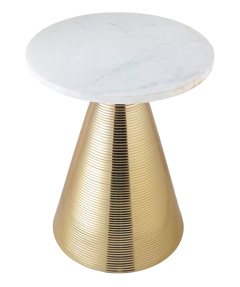 TOV Furniture Tempo Modern Round Marble Side Table, 16", Gold, White image number 3