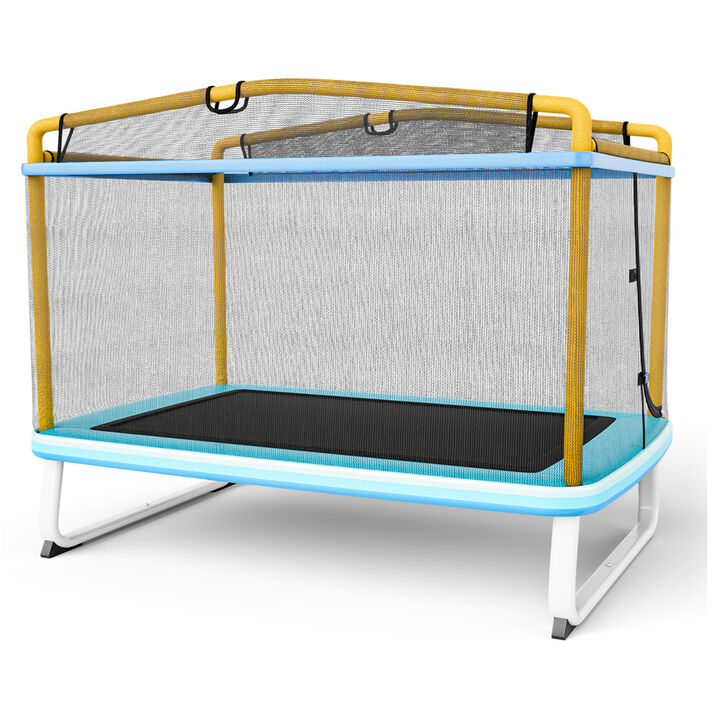 Outdoor Rectangle Trampoline with Swing Horizontal Bar and Enclosure Net