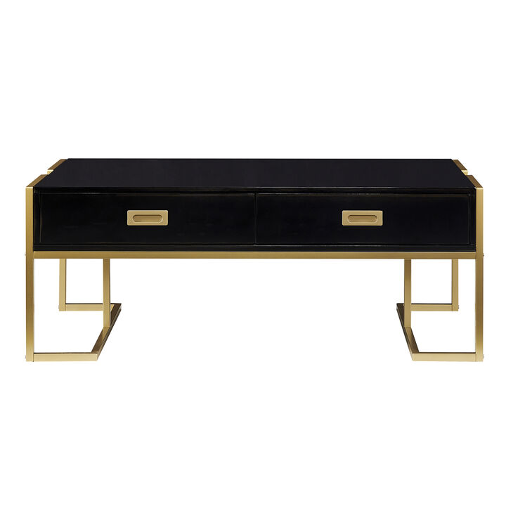 Merax Modern White Rectangular Coffee Table with 4 Drawers and Gold