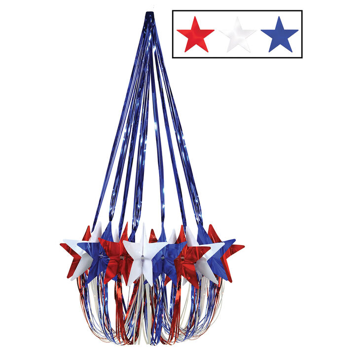 Pack of 6 Patriotic Metallic Stars 4th of July Chandelier Hanging Decorations 35"