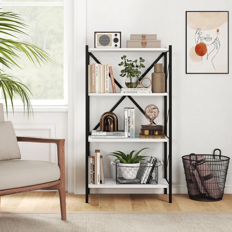 Heavy Duty 4 Tier Bookcase with Metal Frame, Open Display Shelf image number 1