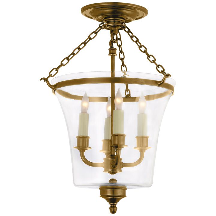 Sussex Semi-Flush Bell Jar Lantern in Antique-Burnished Brass