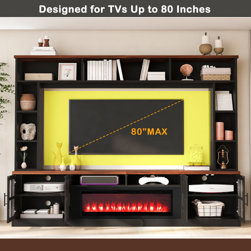 Merax Large TV Stand with Electric Fireplace Insert, 3 Top Shelves + 6 Side Shelves image number 6