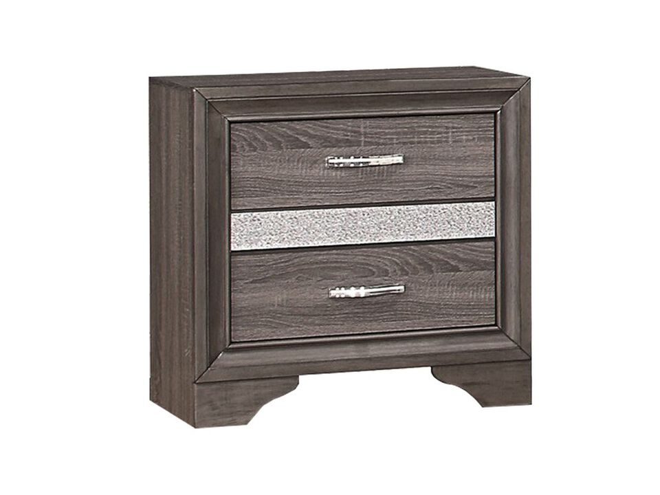 2 Drawer Wooden Nightstand with 1 Hidden Jewelry Drawers, Gray and Silver - Benzara