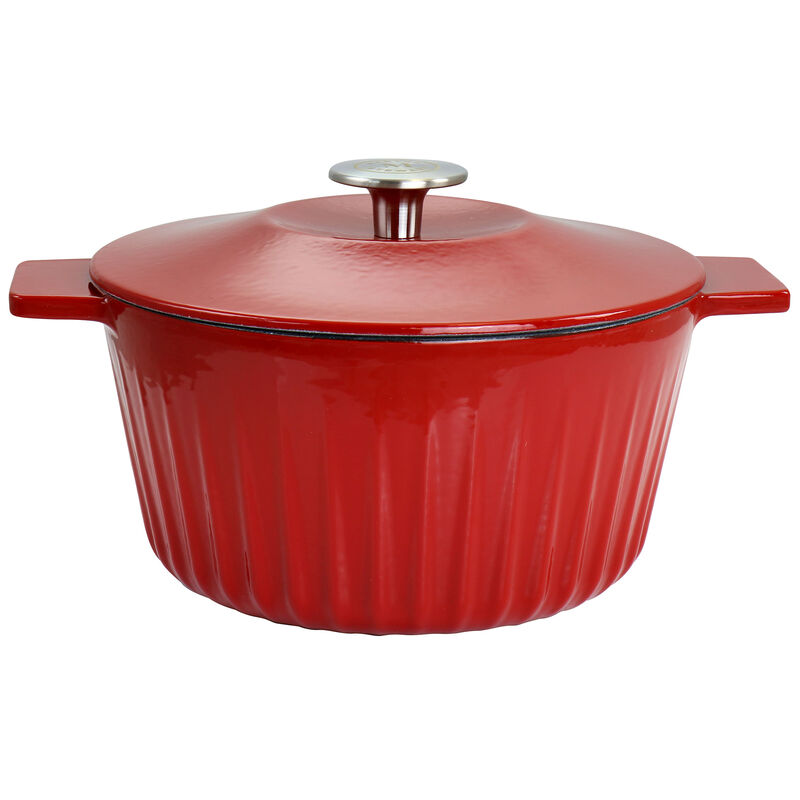 Martha Stewart Enameled Cast Iron 3 Quart  Embossed Stripe Dutch Oven with Lid in Red image number 1