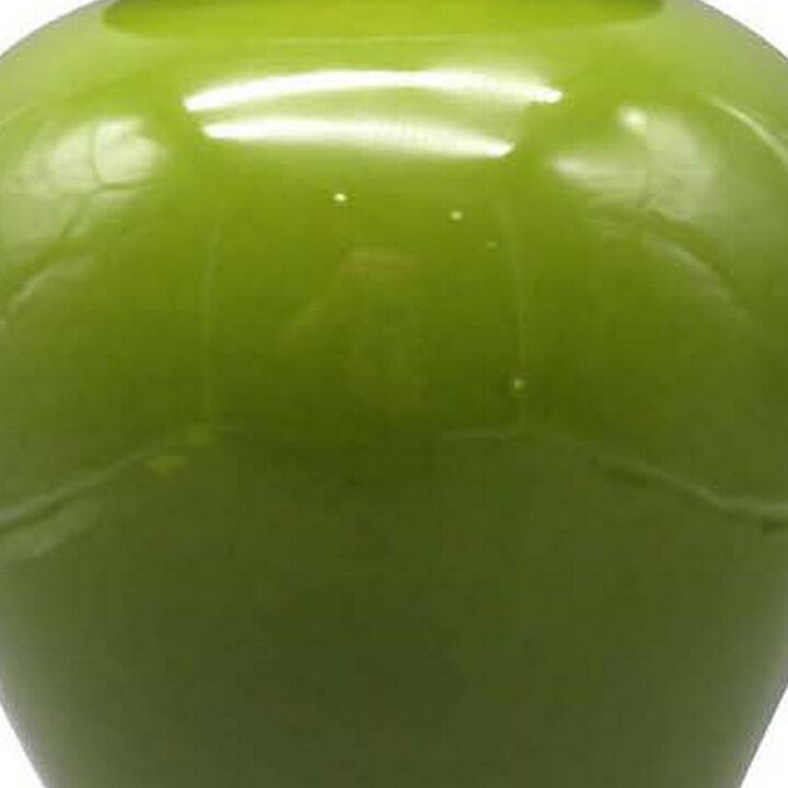 Teli 18 Inch Decorative Temple Ginger Jar, Smooth Ceramic, Glossy Green - Benzara