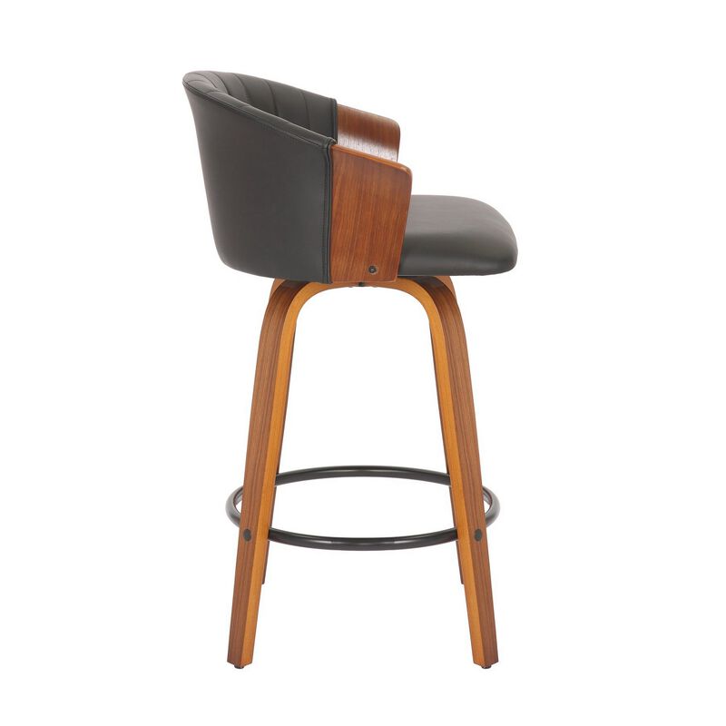 26 Inch Counter Height Chair, Set of 2, Curved Back, Bentwood, Black, Brown - Benzara image number 2
