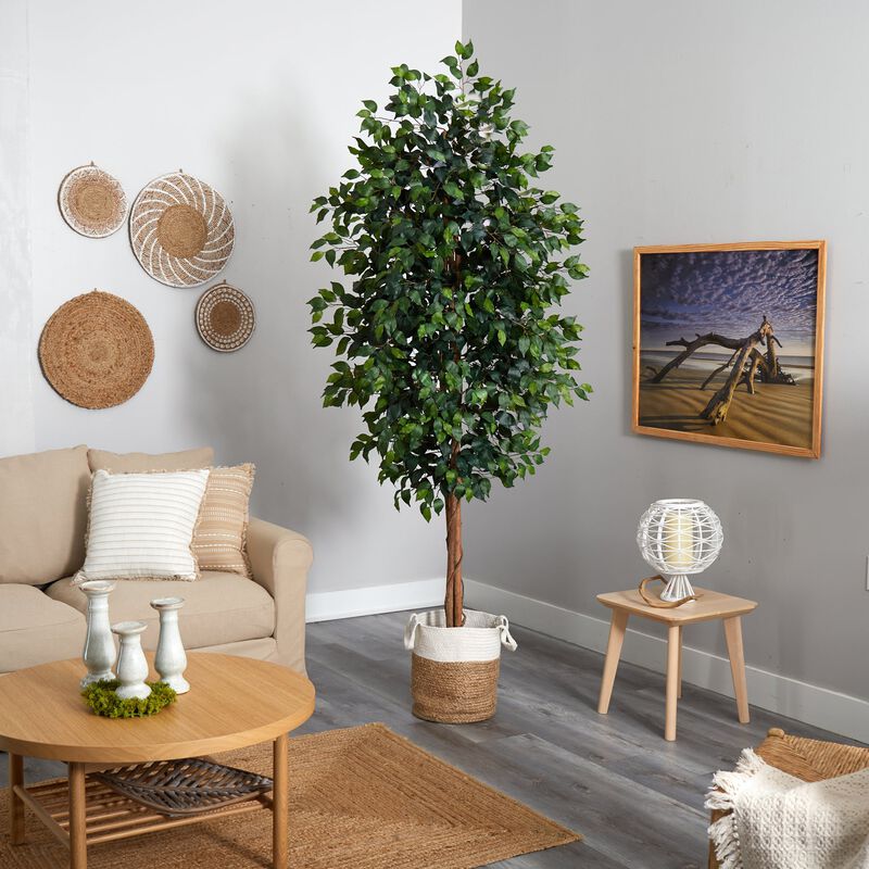 Hivvago 8 Feet Ficus Artificial Tree with Handmade Natural Jute and Cotton Planter